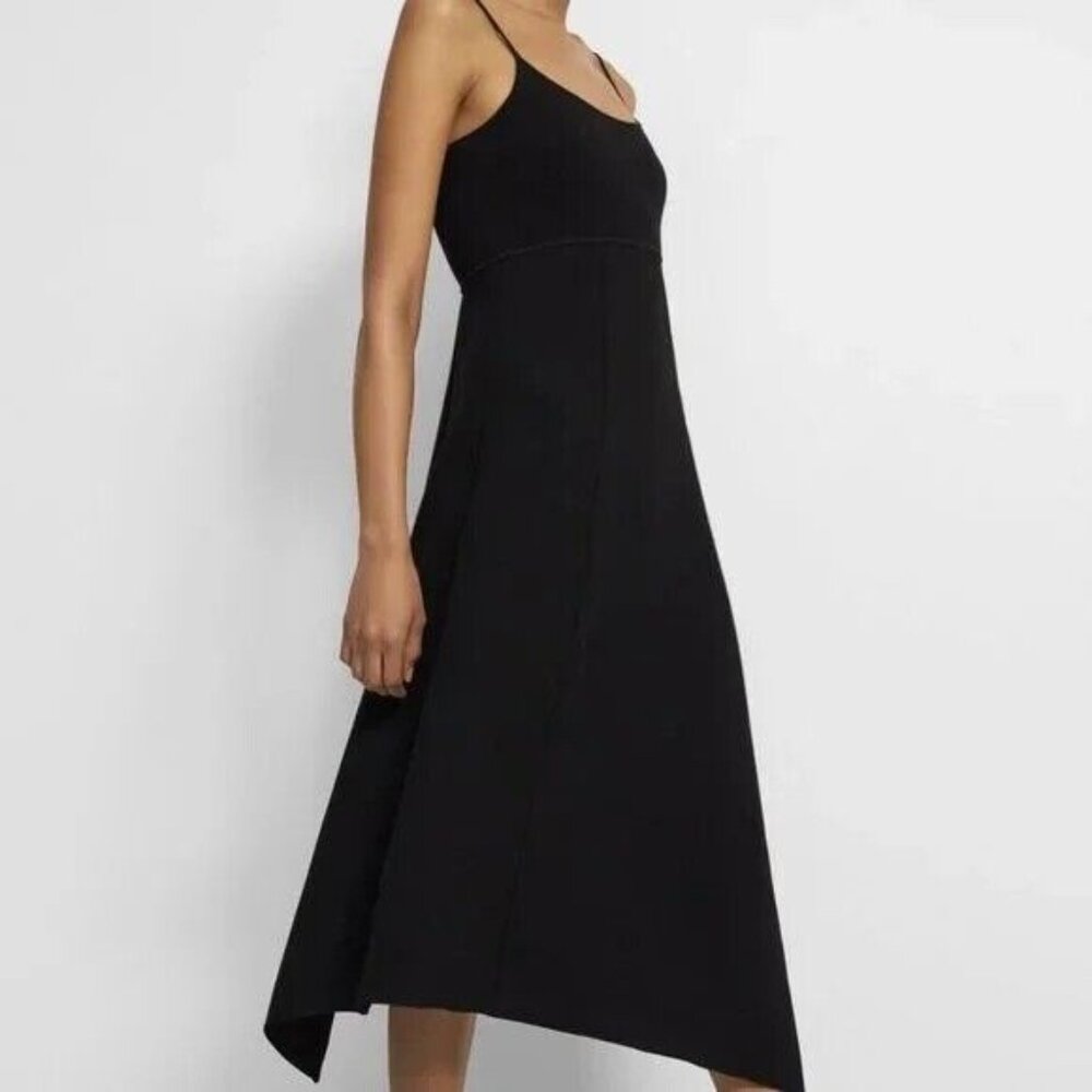 NWT $395 THEORY Slip Flared Dress Black Asymmetric, Size M Medium